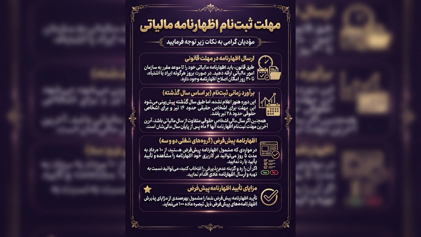 مهلت ثبت نام اظهارنامه مالیاتی 