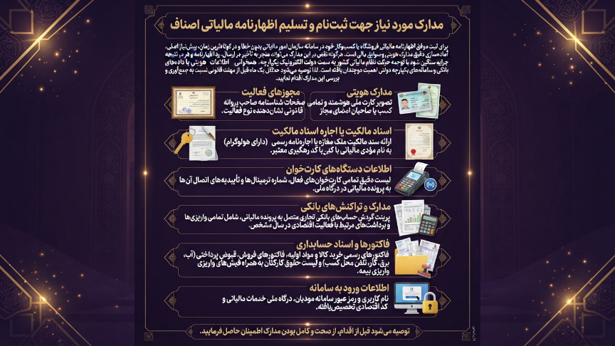 مدارک ارسال اظهارنامه مالیاتی اصناف 