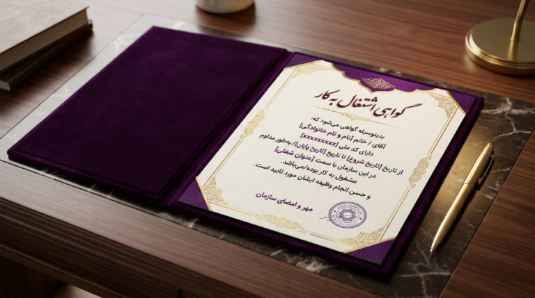 متن گواهی اشتغال به کار